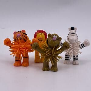 Vintage Mini KOOSH Animal Figures Zebra Monkey Tiger Lion Lot of 4 Miniature